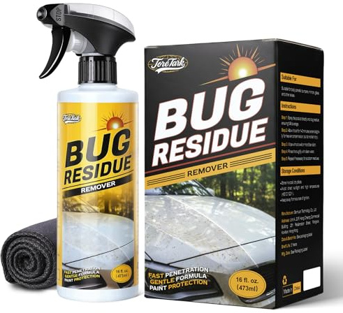 Bug Remover for Cars Exterior - Tree Sap Remover for Car, Quickly Dissolves Water Spots, Bird Poop, Resin, Grease, and Tar - Safe on Paint, Rubber, Chrome, Glass - Microfiber Towel for Easy Clean