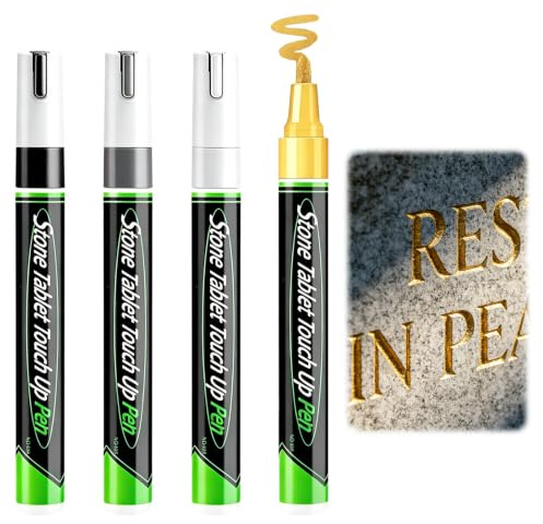 4 Unidades Rotulador Para Tumba, Lápiz de Retoque Para Lápida y Metal, Pintura Para Lápidas, Resistente Al Agua, Alto Poder Cubriente, Apto Para Lápidas y Piedra (Dorado + Blanco + Plateado + Negro)
