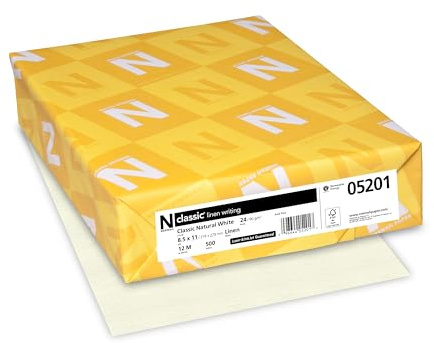 Neenah Paper 05201 CLASSIC Linen Writing Paper, 24lb, 8 1/2 x 11, Natural White, 500 Sheets