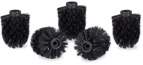 Relaxdays Juego de 5 Cepillos de Recambio Escobilla de Baño, Plastico, Negro, Rosca de 9,5 mm y Diámetro de 8 cm