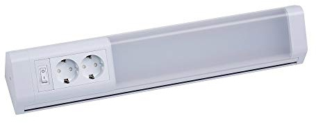 Lampenlux LED-Unterbauleuchte Küchenlampe Küchenunterbaulampe Lichtleiste (Korel) Wandmontage Eckleiste mit 2 Steckdosen und Wippschalter weiß für Küche IP20 (50 cm)