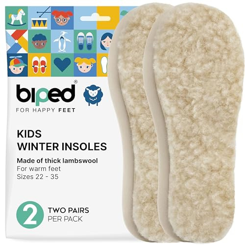 biped 2 Paar Kinder Lammwollsohlen - Extra dicke Wintersohlen - Wärmende Einlegesohlen für alle Kinderschuhe und Stiefel z1021(30-31)