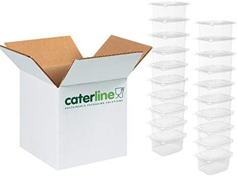 200 x 500cc Clear Cold Food/Salad/Cake Container With Hinged Lid (140mm x 115mm x 60mm) Recyclable rpet by Caterline