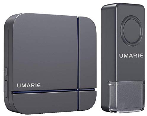 Wireless Doorbell Grey, Plug in Waterproof Doorbell Kit, Best Cordless Door Chime with 1000 feet/300m Range, 52 Chimes, IP55 Waterproof Button, 5-Level Volume & Blue LED Light-Umarie