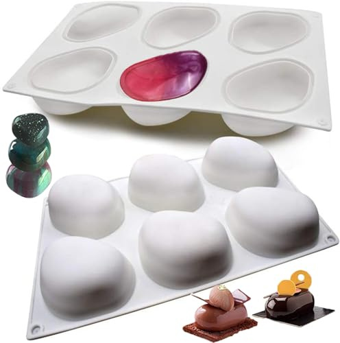 JasCherry Silikonform kugel, 6 Hohlraum 3D Stein Geformt, Bonbon Schokoladenform silikon, Mousse-Kuchenform, pralinenform, mango silicone mold für Mousses Eiscreme Chiffon Backen Cupcake Form