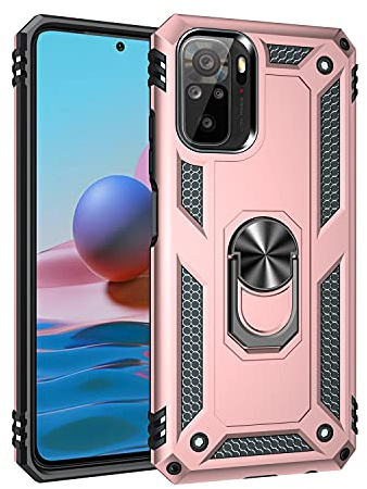 BestST Funda para Xiaomi Redmi Note 10 4G/Redmi Note 10s + HD Protectores de Pantalla,con 360 °Rotación Kickstand, Rugged TPU y PC Cubierta de Doble Capa Hybrid Carcasa y 2 en 1 Case. RoseOro