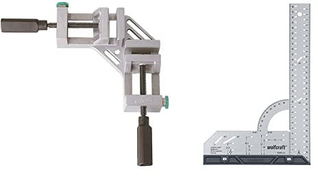 Wolfcraft 3415000 - Sargento De Ángulo Doble + 5205000 5205000-1 Escuadra Universal, Longitud Del Lado 300 Mm, Con Tope De Plástico Extraible, 200 X 300 Mm