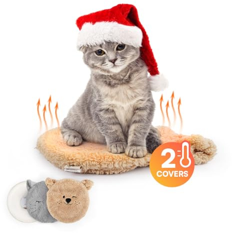 ALL FOR PAWS Heated Cat Bed Indoor, Microwavable Heating Pads for Cats, Puppies & Small Pets, Non-Electric Heating Dog Bed with 2 Cozy Covers, Safe & Long-Lasting Warmth