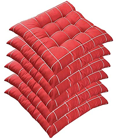 QIAOH Sitzpolster Mit Bänder 6pack, Kissen Outdoor Mit Füllung, Sitzauflagen Hochlehner, Sitzauflage Für Stühle, Stuhlkissen Kariert, Sitzkissen Für Rattanstühle