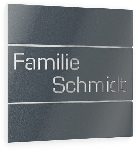 Graviers Design Plaque Numéro de Maison et Nom | Lettres personnalisables | 230 x 230 mm Gris anthracite métallisé | Acier inoxydable | Fabriqué en Allemagne