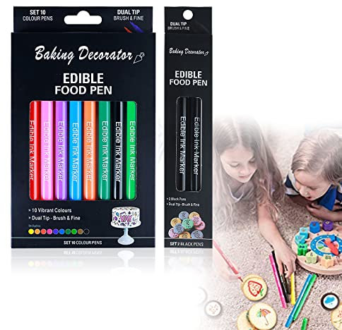 12 Pcs Stylo Alimentaire Patisserie,Crayon Alimentaire,Edible Pigment Pen,Feutres pour Décorations pour Gâteaux et Desserts,Marqueur Double Face,pour Enfants DIY Cuisson Colorant Food Coloring Crayons