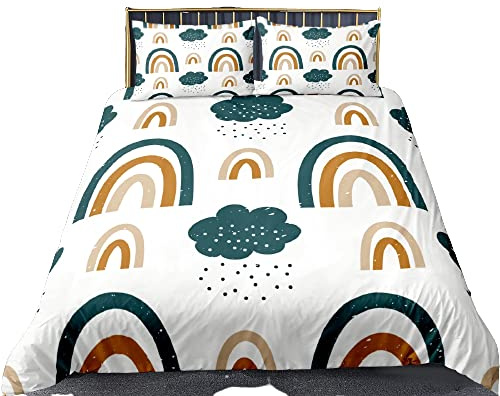 Funda Nordica Cama 90/105/135/150 Infantil Juveniles Chico Arcoíris Flor Corazón Sol Microfibra Cremallera Juego De Cama Funda De Edredón Ropa De Cama 3 Piezas (Blanca C,Cama 105 (200 x 200 cm))