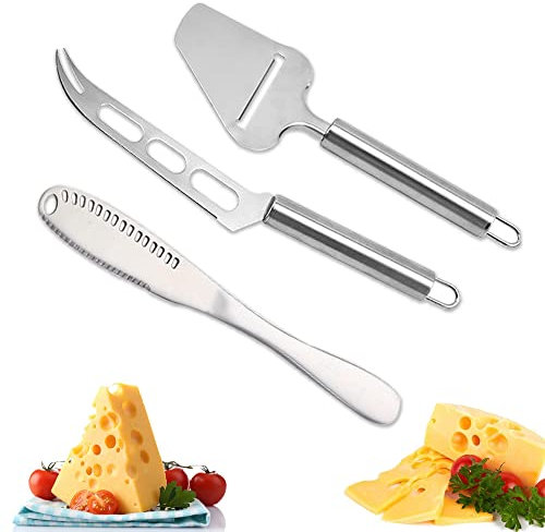 CaiYuanGJ 3 Piezas Cortador de Queso, Acero Inoxidable Cuchillo para Queso, Juego de Cuchillos para Queso, Cortador de Queso de Acero Inoxidable, Set de Cuchillos para Queso, para Queso y Mantequilla