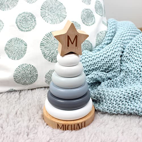 LittleStars Holz-Stapelturm mit Personalisierung I in Pastellfarben bemalt I fördert die motorische Entwicklung von Kindern I 18 x 9 cm I Altersempfehlung: 1+