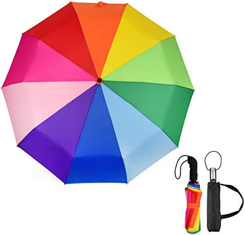 Sternenfunke Regenschirm bunt klein faltbar | Ø99 cm | Automatik Regenschirm Regenbogen für Damen und Herren als Regenbogenschirm Taschenschirm, sturmfest mit Trage-Tasche