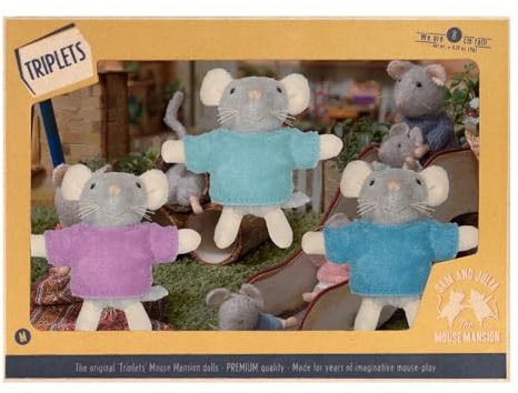 The Mouse House - Cuddly Toy Mouse The Triplets - The Original from the Popular Children's Book Series - 1/12 Size for Standard Dollhouse - Includes: 1 Soft Toy Mouse 12 cm - For Children of All Ages