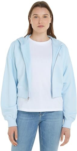 Calvin Klein Jeans Damen Hoodie Ck Embro Badge Zip-Through mit Reißverschluss, Blau (Keepsake Blue), M