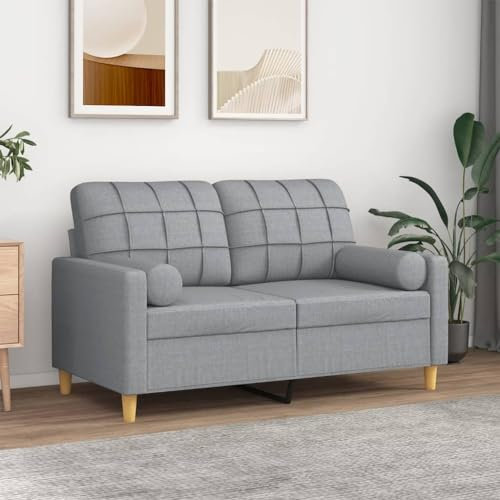 heybb 2-Sitzer-Sofa mit Zierkissen Hellgrau 120 cm Stoff Kleiner Sessel Kleine Schlafcouch