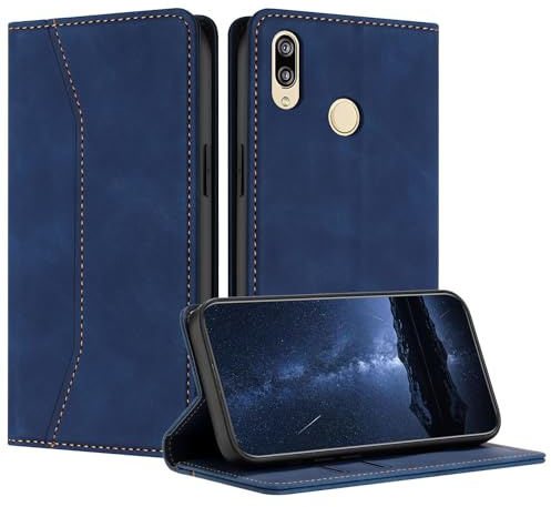 Mo-Beauty Hülle Kompatibel mit Huawei P20 Lite, Handyhülle P20 Lite, PU Leder Flip Klappbare Stoßfest Schutzhülle Handytasche Magnet Kartenfach Ledertasche Klapphülle für Huawei P20 Lite(Blau)