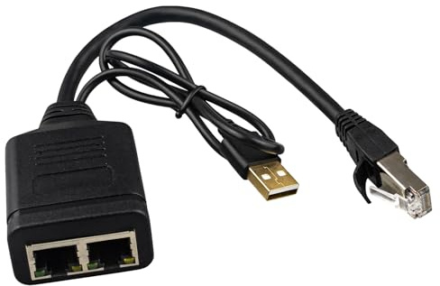Leehitech 1 auf 2 1000 Mbit/s Netzwerk Splitter Adapter Kabel, LAN Splitter 2 Port Internet Verlängerungskabel mit USB Netzkabel für Cat5, Cat6, Cat7, Switch, Router, Hub