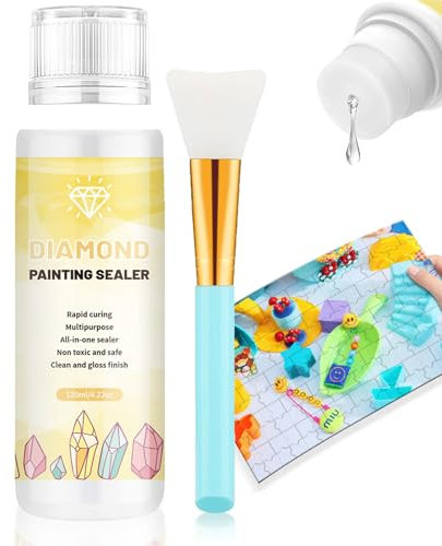 Diamond Painting Sealer - 120ML Fast Drying Diamond Art Glue - DIY Art with Sponge Head and Brush - Fixing and Shine Permanently