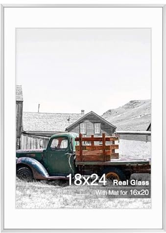 Golden State Art, 18x24 Silver Picture Frame Displays Photo 16x20 with Mat or 18 x 24 Without Mat for Wall Mounting, Classic Satin Aluminum Frames with Real Glass (Pack of 1)