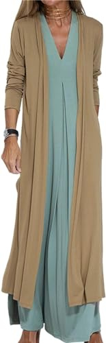 Mujeres de Manga Larga Flutter Long Cardigan Solid Color Split Casual Street Long Cardigan Chaqueta Boho Side Split Cardigan Blusa Verano Cardigan (Caqui,S)