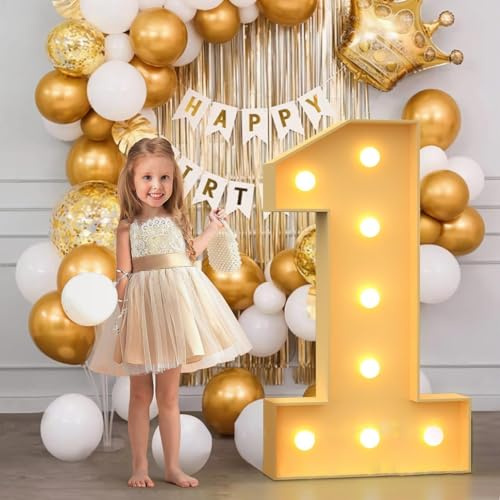 120cm-4ft Birthday Decor Number Light Up Numbers 1, Large Mosaic Marquee Light Up Sign, Pre-cut Foam Board Set Marquee Numbers for New Year Anniversary Party