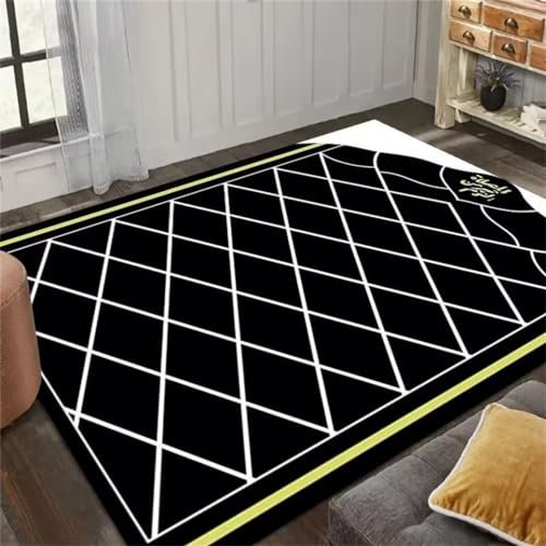 RUGMRZ Teppich Anti Rutsch 100x150CM Zimmer Fliesen Schwarz Robuster Outdoor-Teppich mit modernem Karomuster
