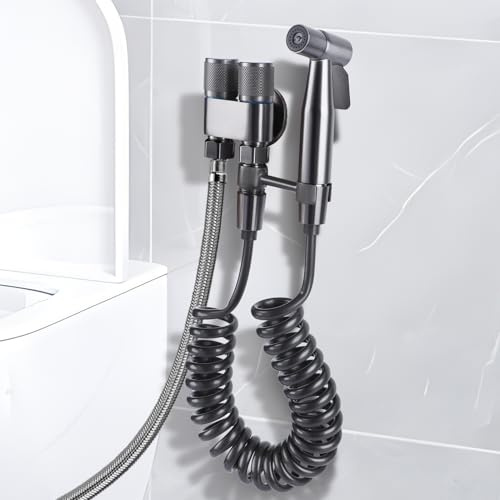 Pilipane Bidet Handbrause, Handbrause Toilette aus Edelstahl mit 3 m Teleskoprohr, Dusch-WC Komplettset mit Doppelventil, Für persönliche Hygiene & Badezimmer, stanzfreie Halterung (Silber)