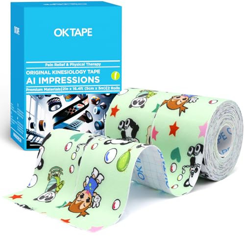 OK TAPE Kinesiologie-Band bedrucktes Verband für Sportler Schmerzen reduzieren Verletzungserholung, ungeschnittene Rolle 5cm x 5m, 2 Rollen-Panda