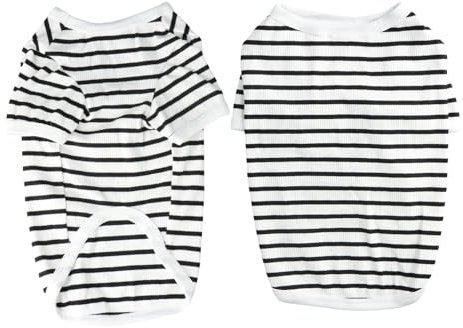 Shengxi Hundepullover, Gestreifte Hundeshirts für Kleine Hunde, Sommer Atmungsaktiv Gestreifte Welpe T-Shirt Weste Basic T-Shirt Dehnbar Haustier Kleidung für Chihuahua Französische Bulldogge (XL)