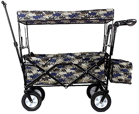 CCYENG Wäschewagen Handwagen, Zusammenklappbarer Gartenwagen Mit Überdachung Tragbarer Einkaufswagen Hochleistungswagen Kindergepäckwagen Für Outdoor-Camping Push-Pul
