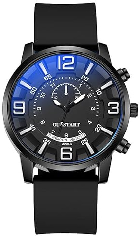 LIWEARE Montre-bracelet analogique à quartz pour enfants, montre pour garçon, bracelet souple, temps d'apprentissage, montre de sport d'extérieur, Noir , lanière