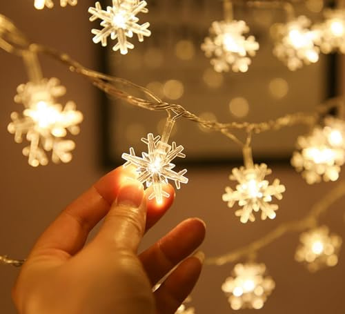 RUIXUE Wasserdichte Schneeflocke Lichterketten für den Innen,40 LED-6M,2 Lichtmodi,LED Batteriebetriebene Lichterketten,geeignet für Weihnachtsbaum,Garten,Schlafzimmer