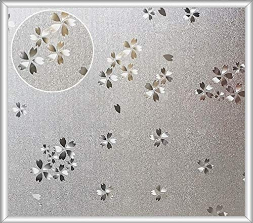 Adhesivo de cristal esmerilado para puerta de baño, privacidad, diseño de flor de cerezo blanco, antiinundaciones y antimiradas, 45 x 300 cm