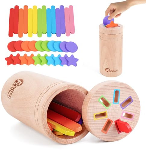 FCSONU Kinder Montessori Spielzeug ab 1 2 3 Jahre Jungen Mädchen, Farbe Sortierspiel, Kinderspielzeug ab 1-3 Jahre, Holzspielzeug Steckspiel ab 2, Halloween Weihnachten Geschenk für Baby Geburtstag