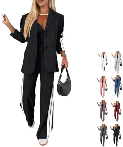 Traje casual de manga larga con solapa para mujer, conjunto de 2 piezas, trajes de negocios, trajes de descanso, blazer y pantalones, trajes elegantes con bolsillos, conjuntos de sudadera de dos