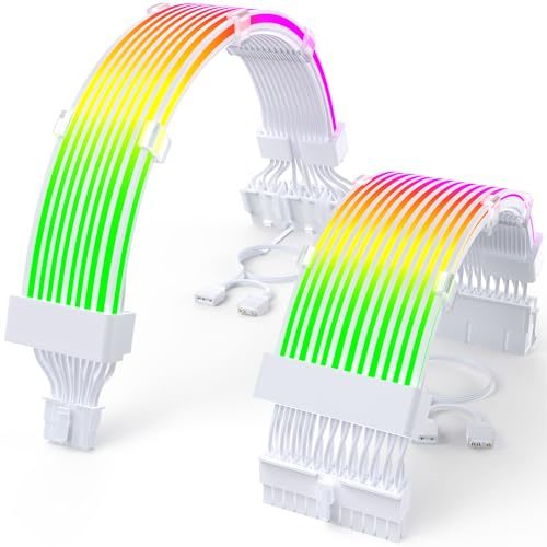 Sirlyr Ensemble de câbles RGB 12VHPWR, câble d'alimentation ARGB de bande LED souple avec carte mère 24 broches, câbles d'alimentation GPU 16 broches vers 3 × 8 broches pour PC personnalisé