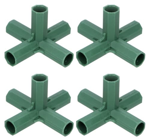 M METERXITY 4 Pcs 16mm Greenhouse Frame Building Connectors, 5 Way Right Angle Pipe Fitting for Grape Trellis/Sunscreen Shed/Gardening Plant Stakes, Greenhouse Accessories [Green]