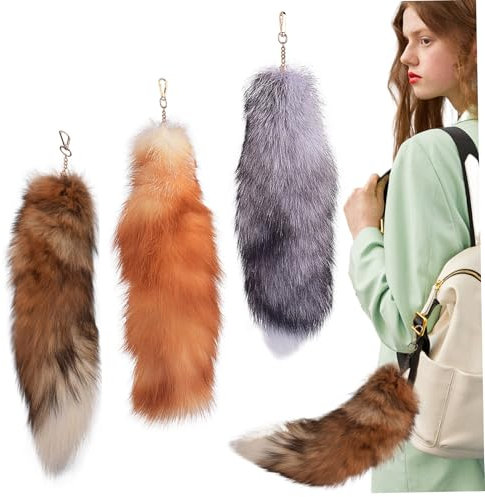 Therian Tail 3pcs Langer therianer Fuchsschwanz mit goldenem Verschluss Therian Getriebes Schwanz weiche flauschige Fuchs Schwanzschlüsselketten -Fuchsschwänze für Handtaschen -Rucksacktasche Auto I