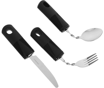 Healeved 3stücke Edelstahl Kochutensilien Set mit Verstellbarem Löffel und Gabel für Senioren und Menschen mit Handzittern Leicht zu Reinigen Besteck für Küche und Essen