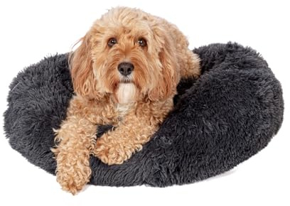 Danish Design Essentials Fluffy Donut Dog Bed, Charcoal Small 40cm - Snug and Fluffy Soft Pet Bed, Machine Washable