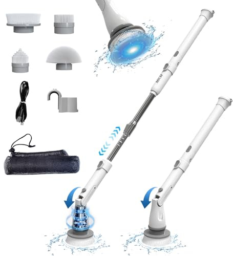 MKM Brosse à récurer électrique rotative britannique pour nettoyer la salle de bain, la baignoire et le carrelage du sol de la douche, machine automatique sans fil à 360° de long, outil motorisé