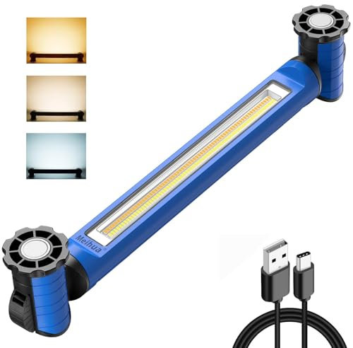MEIHUA Arbeitsleuchte 3000LM 3 Helligkeiten 2700K 4000K 6500K LED Werkstattlampe Mit Magnet und Haken LED Akku Strahler Wiederaufladbare Baustrahler Camping, Garage, Baustelle, Werkstatt, Notfall