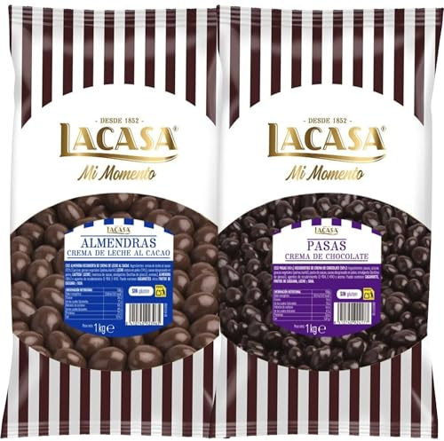 Lacasa Mi momento Pack 2 kg: deliciosas bolas de Pasas de Corinto con chocolate Negro y Almendra con chocolate con Leche
