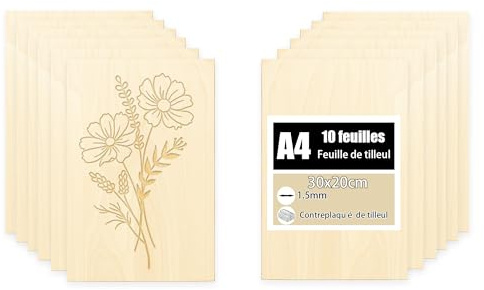 10 Pièces Contreplaqué Tilleul 1.5mm - 30x20cm - Feuilles Bois pour Découpe Laser, Pyrogravure & Gravure - Idéales pour Maquettes, Bricolage et Projets Artisanaux(300 * 200 * 1.5mm)12PCS)