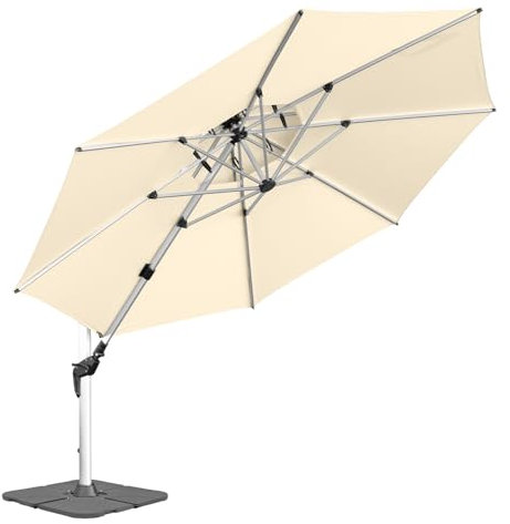 anndora Aluminium Ampelschirm 4m Sonnenschirm - mit Kurbelsystem - Drehbar, Neigbar, Kippbar - Marktschirm, Gartenschirm - Farbe Natural mit 4 Stück Betonplatten 100kg