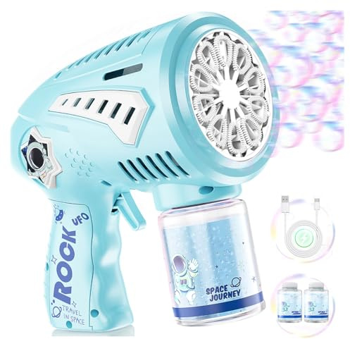 Rechargeable Bubble Gun - Bubble Machine with 10 Larger-Size Wands, LED Light, USB-C - Bubbles Toys for Kids, Toddlers, Gifts Ideas for Age 3-15 Boys Girls, Parties Favors, Birthday, Easter