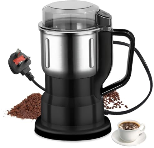 Electric Coffee Bean Grinder, LULUWA 200W Household Stainless Steel Coffee Grinding Mixer with Overheat Protection for Nut Spices Seeds Grains (Black)